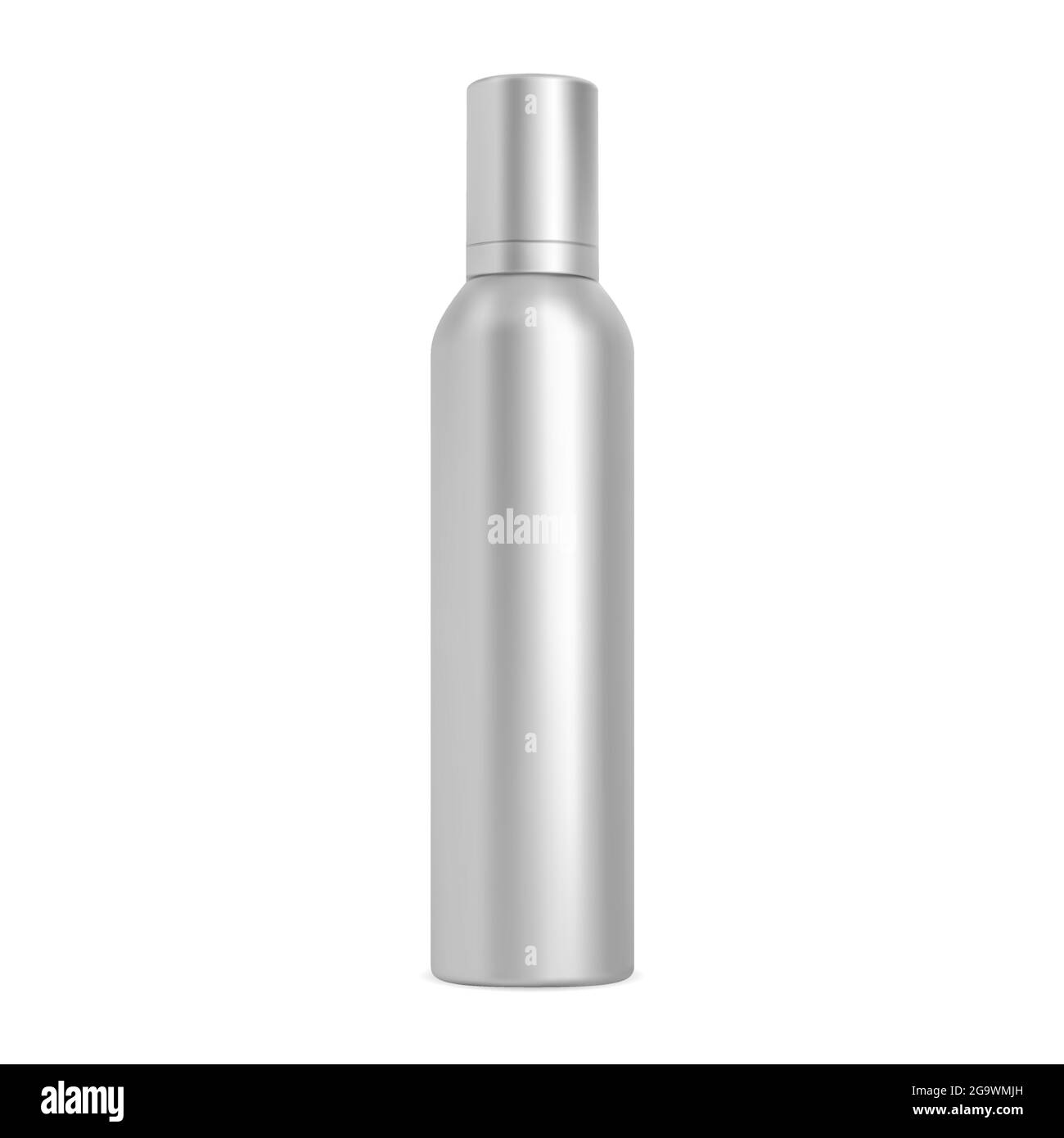 Spray can. Hairspray aerosol bottle, cosmetic mockup blank. Aluminum cylinder tube, silver chrome container. Realistic paint tin design, metalic fresh Stock Vector