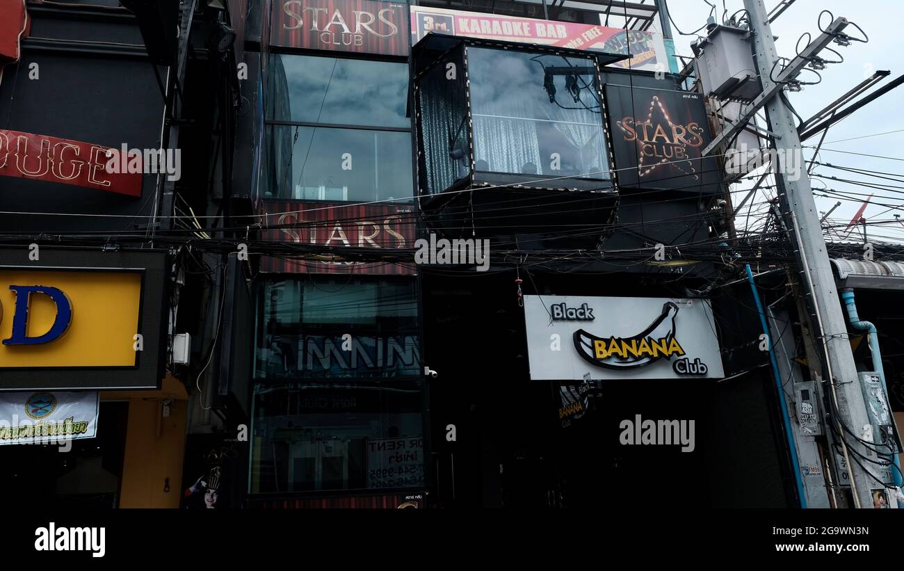 Closed Up Shop Walking Street Pattaya Thailand see the signs Stock Photo