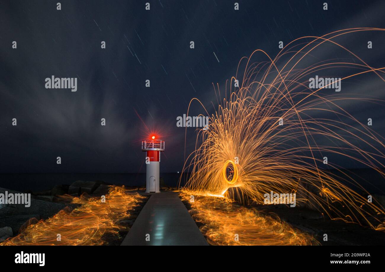 Gold Coast Seaway Queensland Australia Fire Twirl Stock Photo