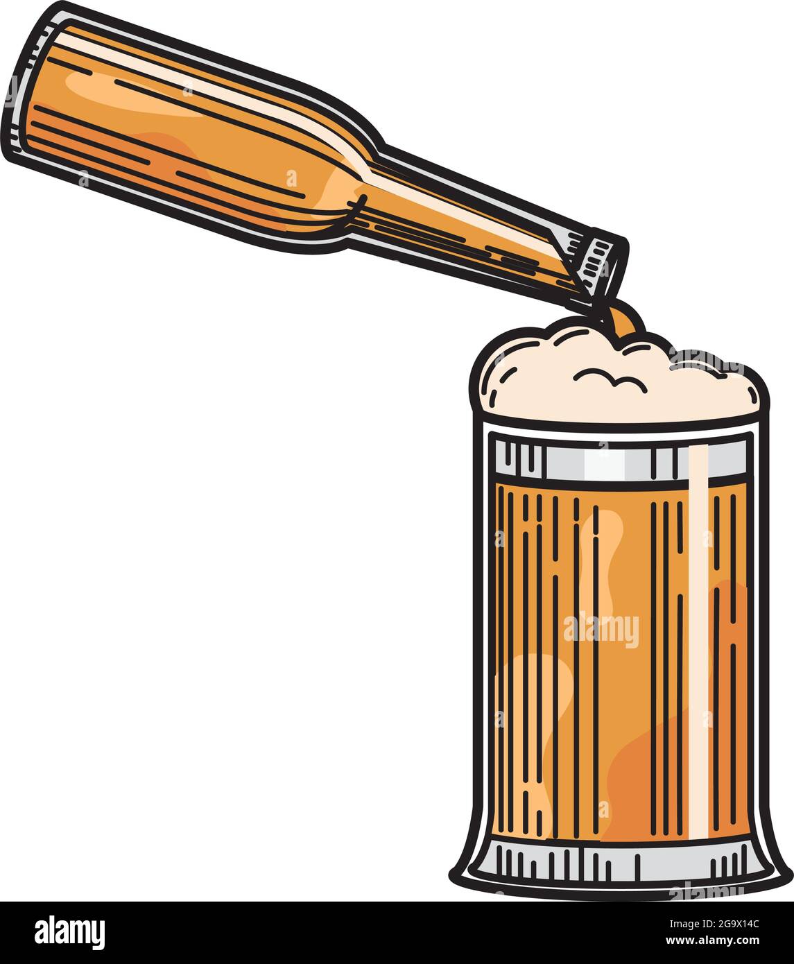 bottle pouring in beer glass Stock Vector