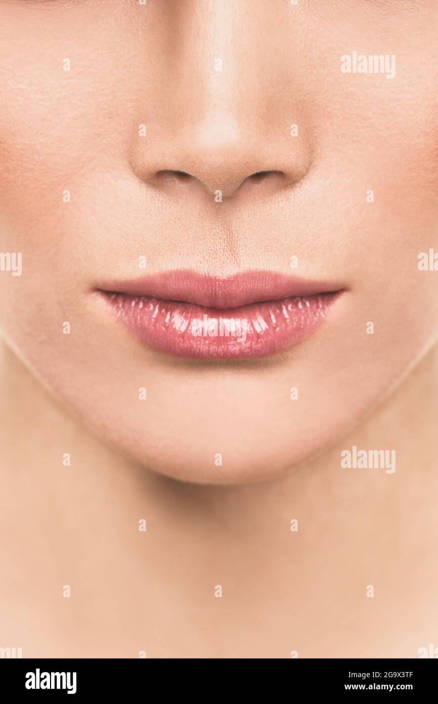 Lips beauty woman closeup of plum healthy mouth for lip injection fillers. Lipstick, lip gloss, makeup concept Stock Photo
