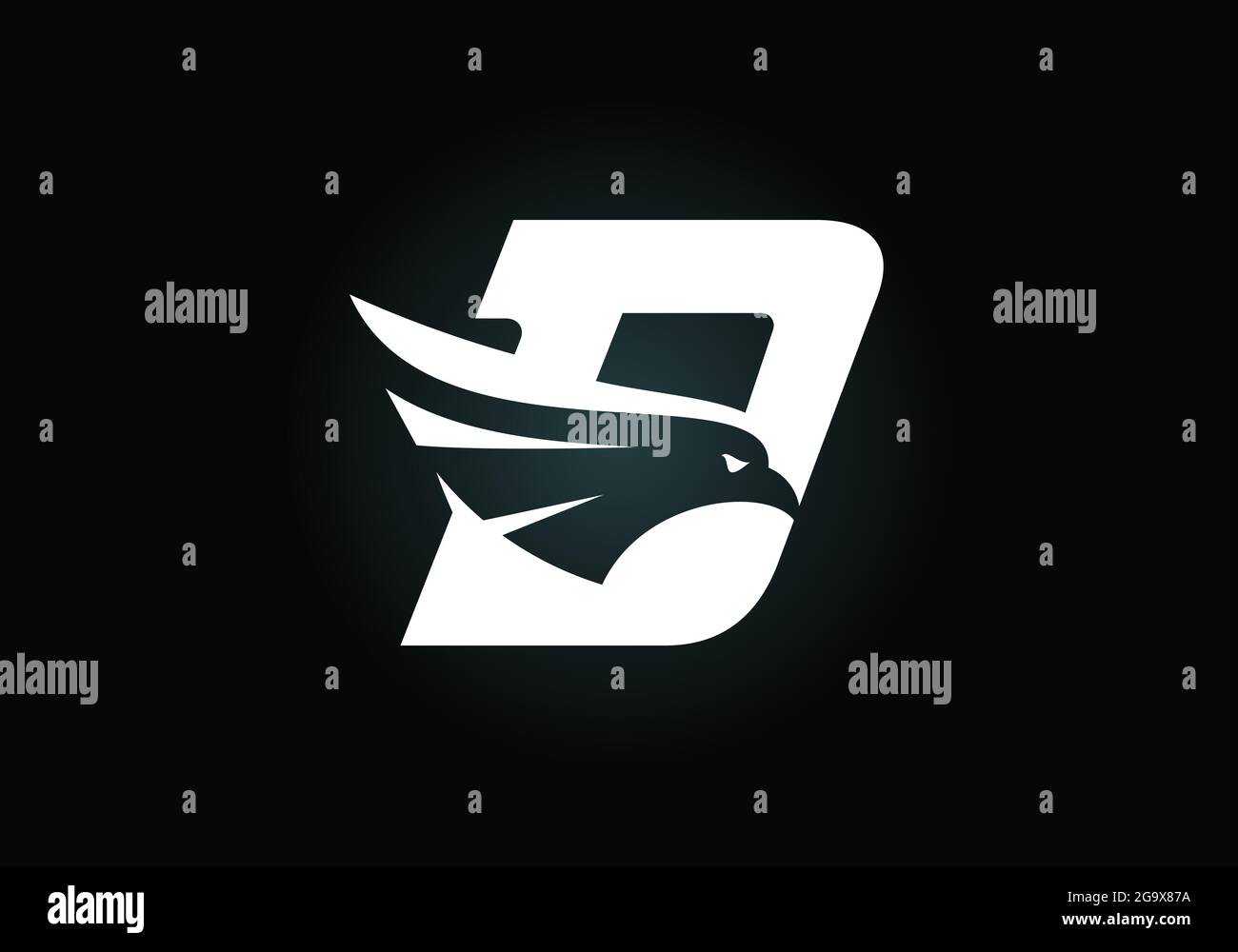 Initial D monogram letter alphabet with Eagle head negative space ...