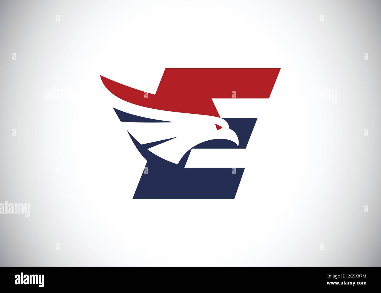 Initial E monogram letter alphabet with Eagle head negative space ...
