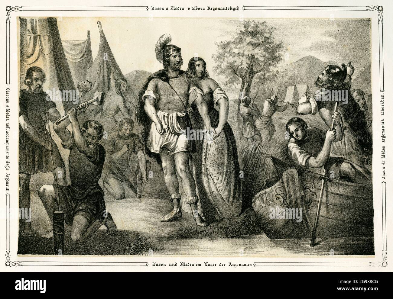 Jason and Medea in the camp of the Argonauts, artist unknown, steel engraving around 1850th / 1870th ?, ARTIST'S COPYRIGHT HAS NOT TO BE CLEARED Stock Photo