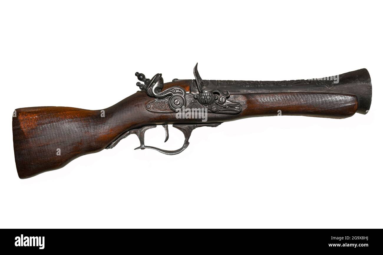 Old retro blunderbuss gun musket, isolate. Stock Photo