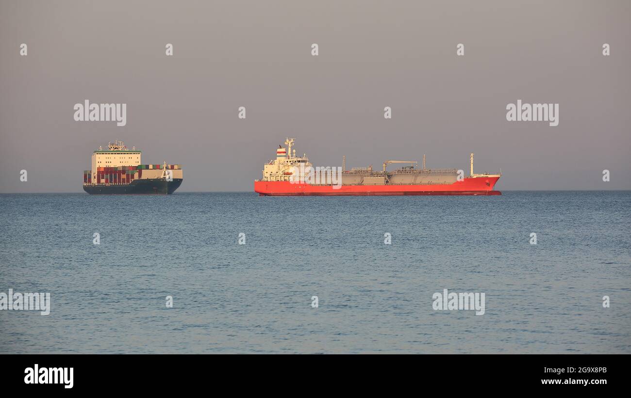 Two big ships vessel container ship on the sea Stock Photo