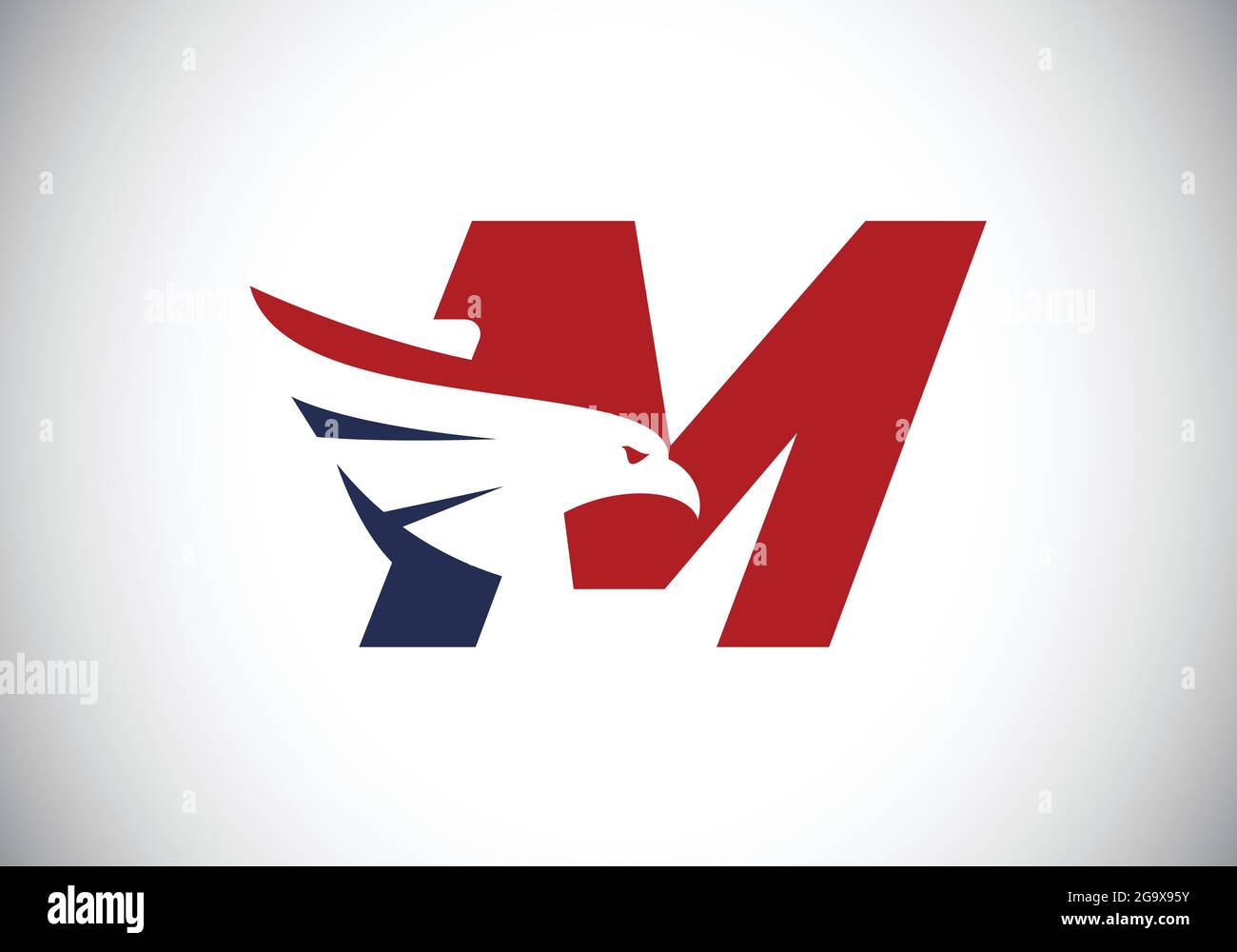 Initial M monogram letter alphabet with Eagle head negative space ...