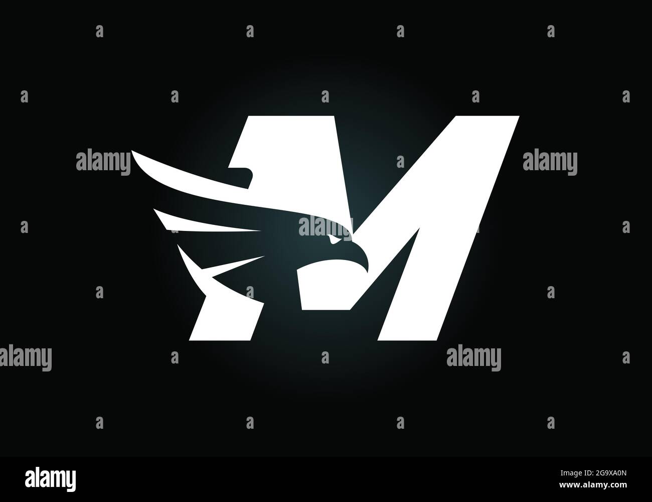 Initial M monogram letter alphabet with Eagle head negative space ...