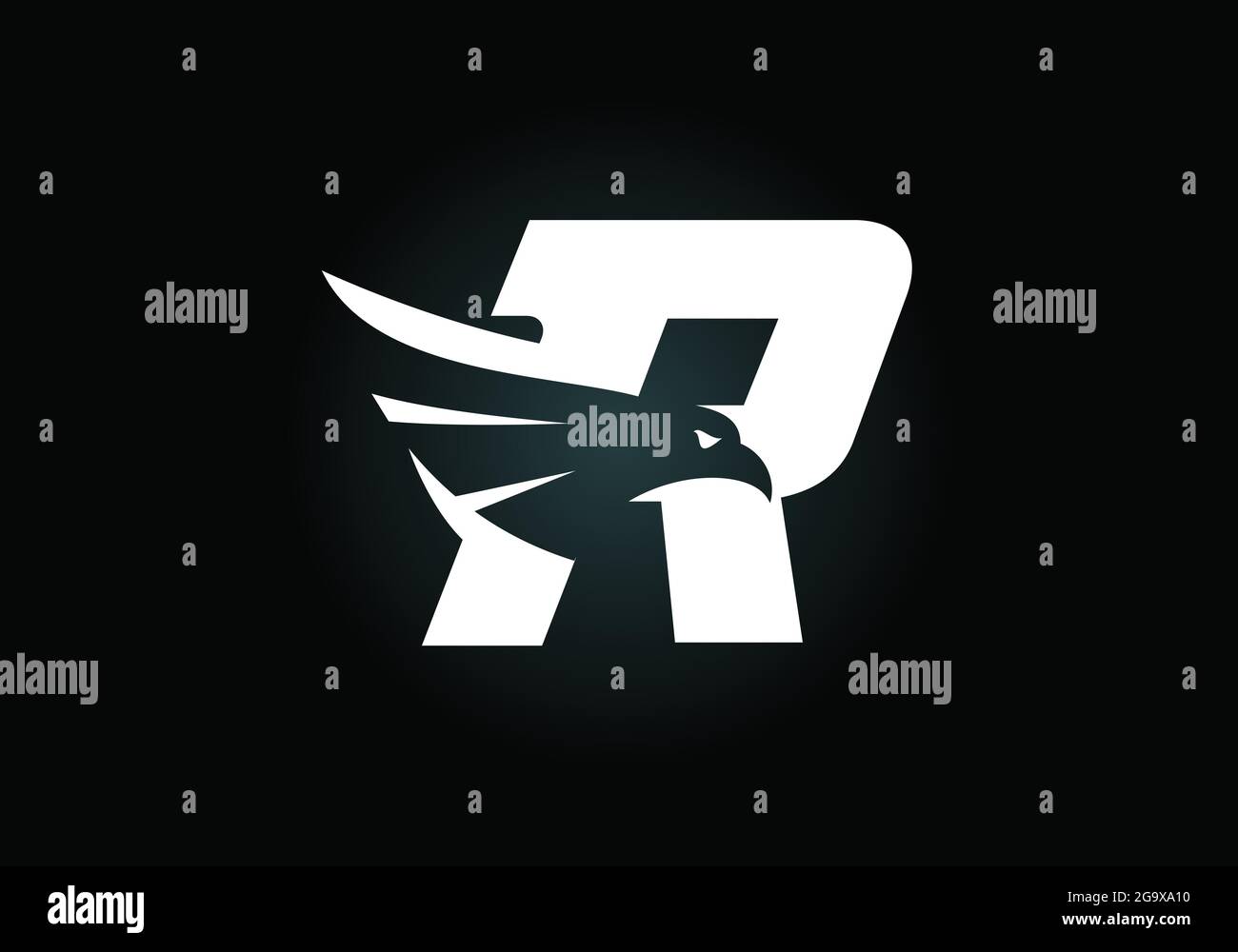 Initial R monogram letter alphabet with Eagle head negative space ...