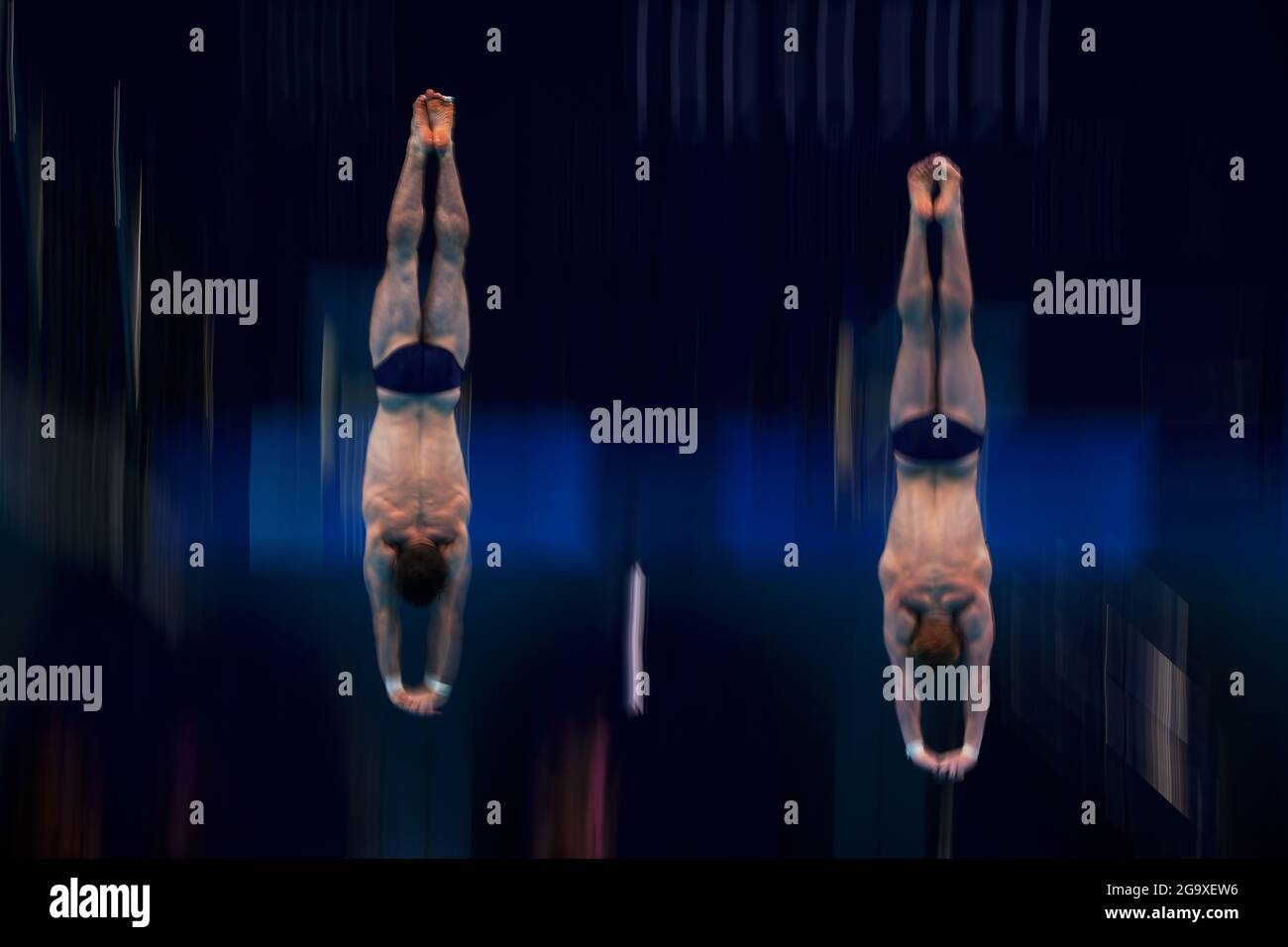 Tokyo, Japan. 28th July, 2021. Andrew Capobianco/Michael Hixon of the United State compete during the diving men's synchronised 3m springboard final at the Tokyo 2020 Olympic Games in Tokyo, Japan, July 28, 2021. Credit: Xu Chang/Xinhua/Alamy Live News Stock Photo