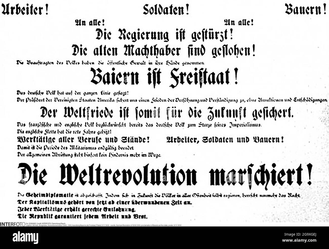 events, German Revolution of 1918-1919, proclamation of Bavaria as free state, poster, 8.11.1918, ADDITIONAL-RIGHTS-CLEARANCE-INFO-NOT-AVAILABLE Stock Photo