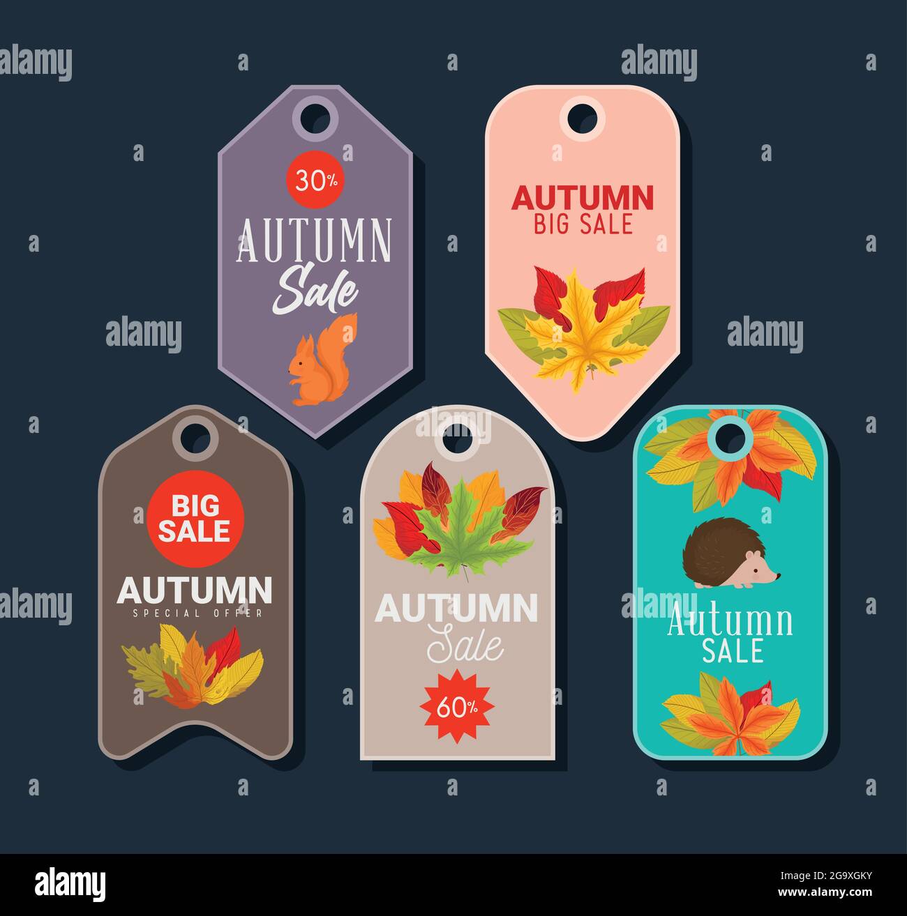 five autumn sale tags Stock Vector