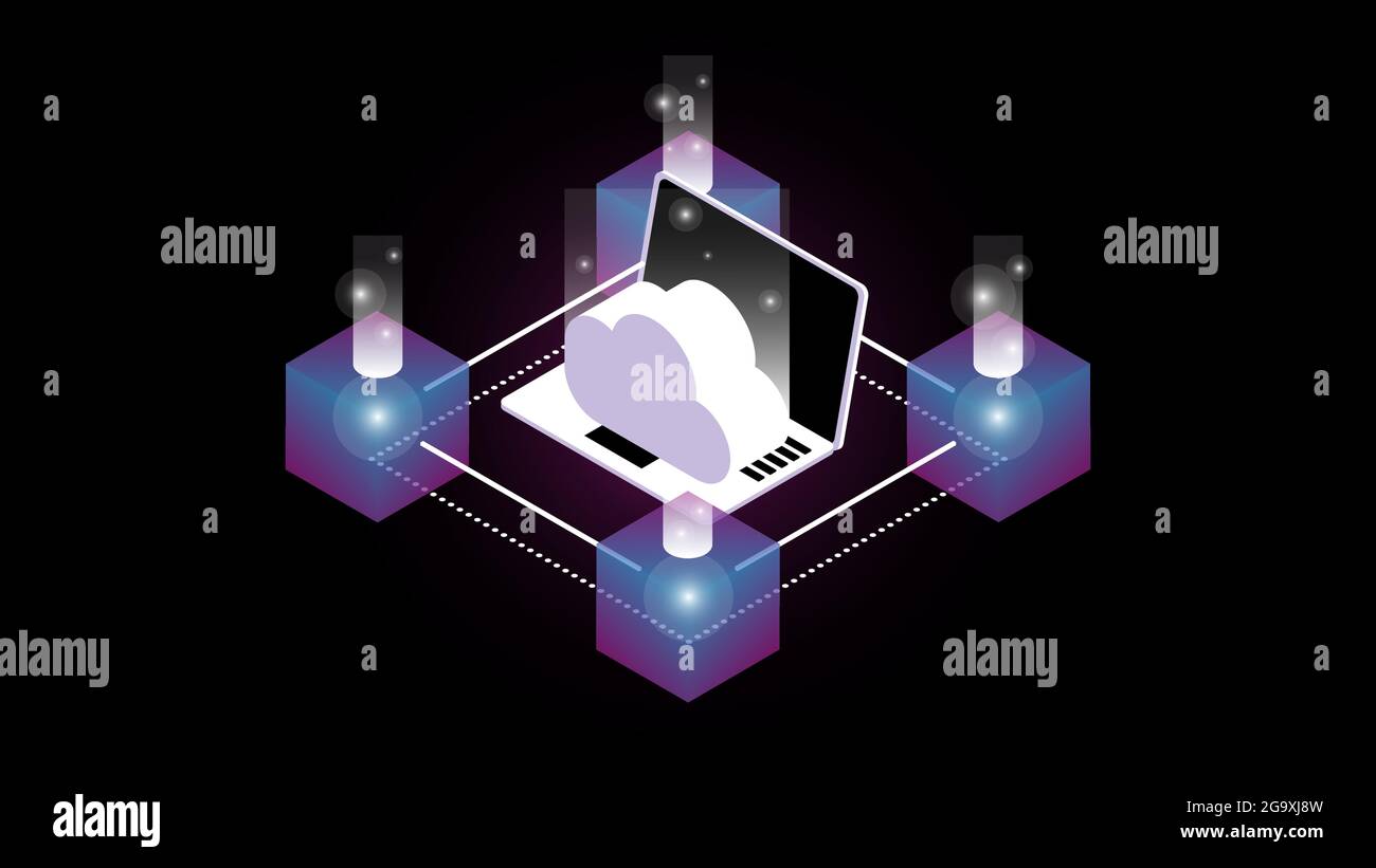 Isometric Blockchain. Gradient Cloud Technology Flowchart. Vector illustration Stock Vector