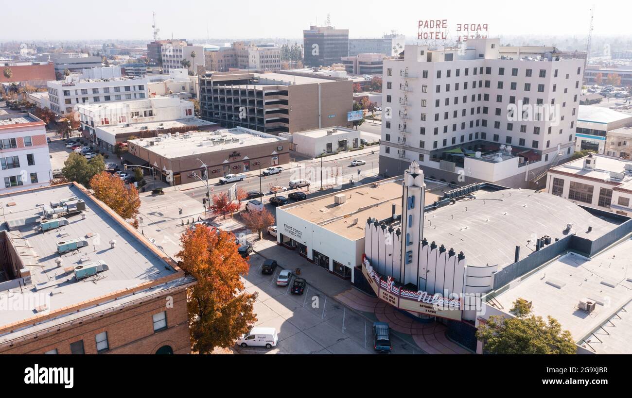Bakersfield, California, USA December 01, 2020 Daytime aerial view of downtown Bakersfield