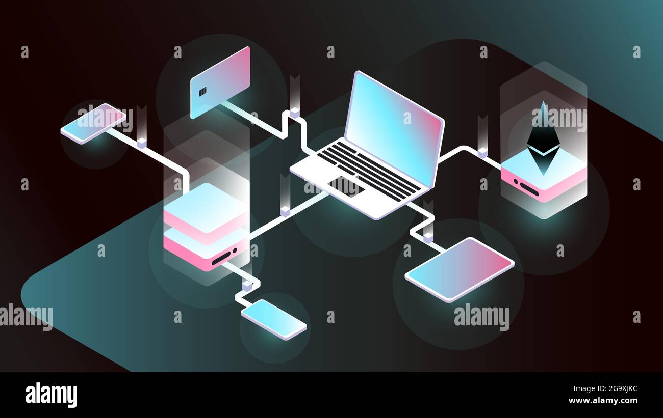 Isometric Blockchain. Gradient Financial Technology Flowchart. Vector ...