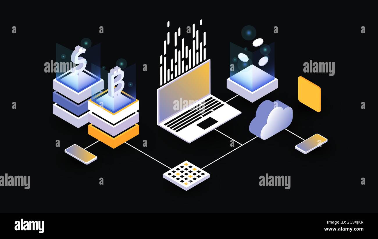 Isometric Blockchain and Cryptocurrency Concept. Vector illustration ...