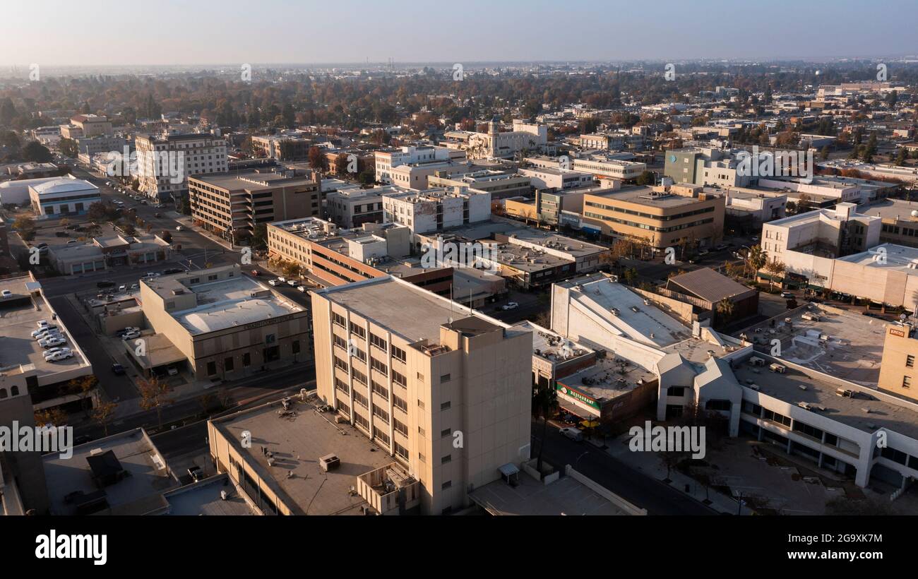 Bakersfield, California, USA December 01, 2020 Sunset aerial view of