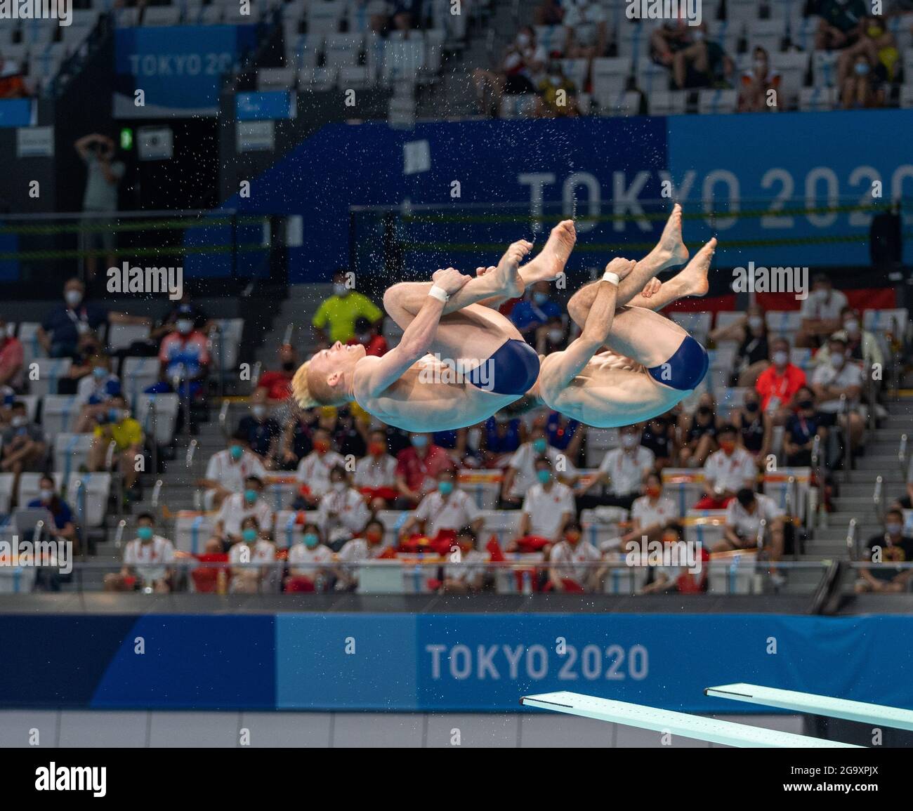 Tokyo Aquatics Centre, Tokyo, Japan. 28th July, 2021. Mens Syncronised 3m diving, Day 5 of Tokyo 2020 Summer Olympic Games; USA divers Andrew Capobianco and Michael Hixon Credit: Action Plus Sports/Alamy Live News Stock Photo