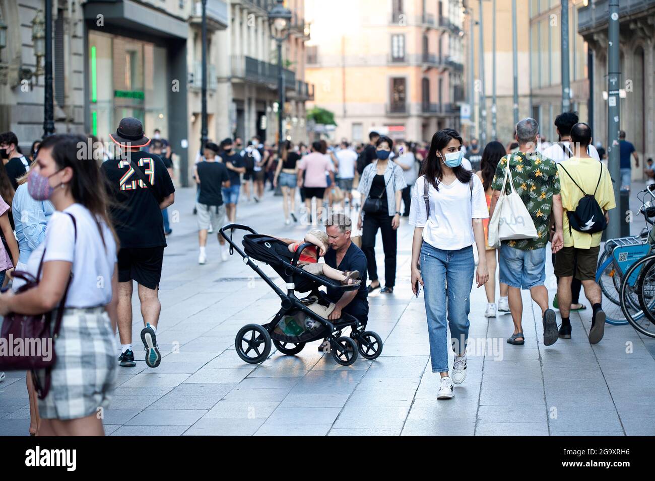 Street scene, central Barcelona, Spain. Stock Photo