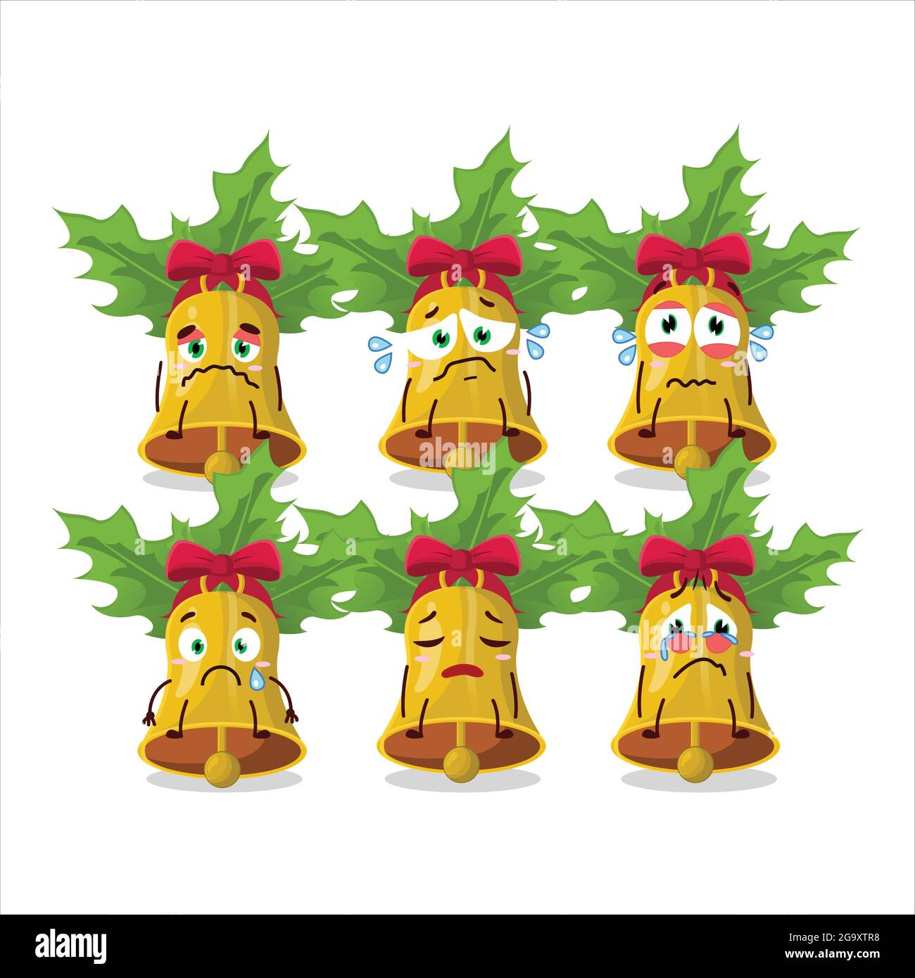 jingle christmas bells cartoon character with sad expression. Vector
