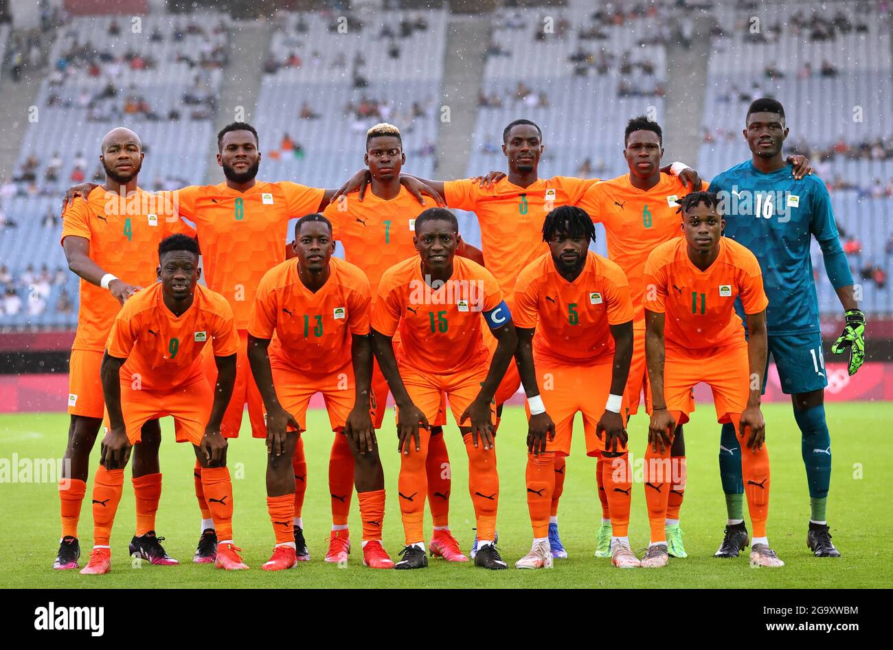 Tokyo 2020 Olympics - Soccer Football - Group D - Germany v Ivory Coast - Miyagi Stadium, Miyagi, Japan July 28, 2021. Ivory Coast players pose for a