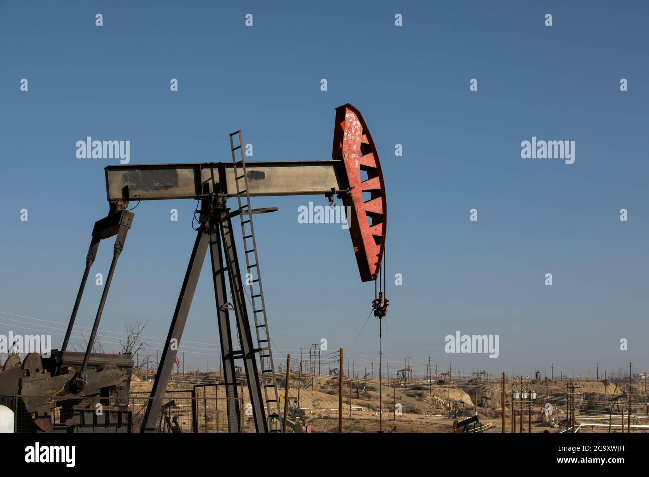 Daytime view of crude oil extraction in Bakersfield, California, USA. Stock Photo