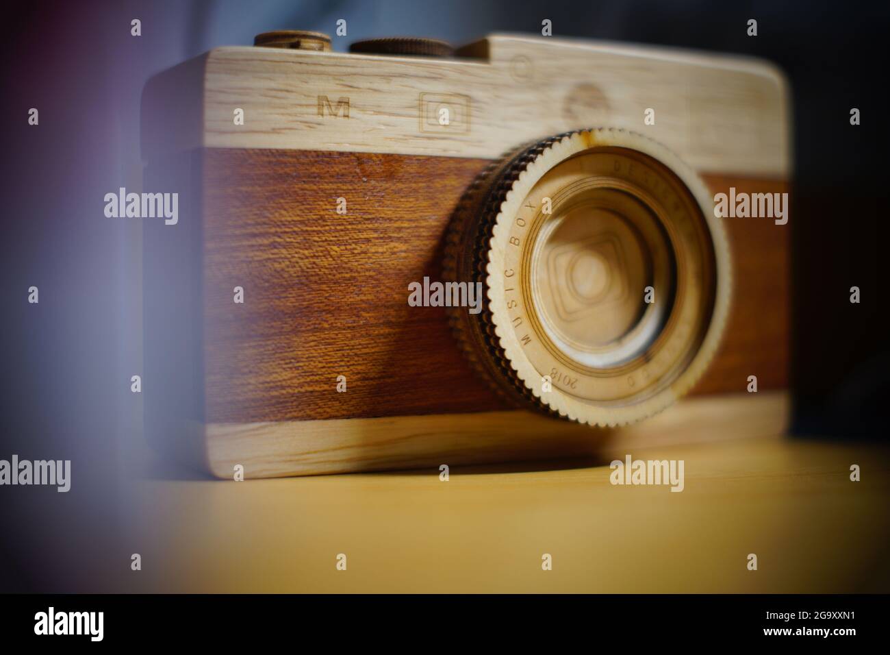 Decorative wooden vintage camera Stock Photo Alamy