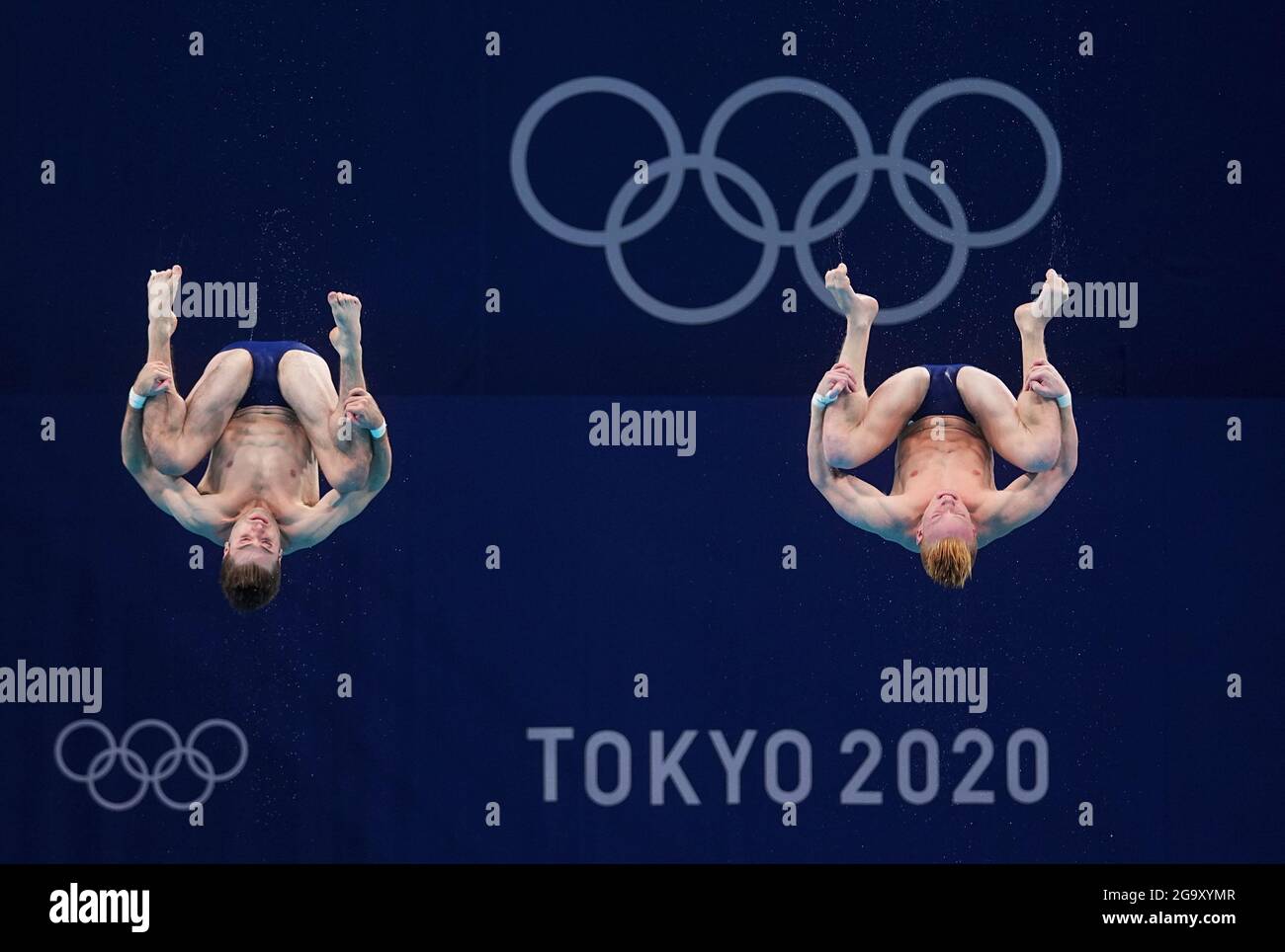 Tokyo, Japan. 28th July, 2021. Andrew Capobianco/Michael Hixon of the United States compete during diving men's synchronised 3m springboard final at the Tokyo 2020 Olympic Games in Tokyo, Japan, July 28, 2021. Credit: Xu Chang/Xinhua/Alamy Live News Stock Photo