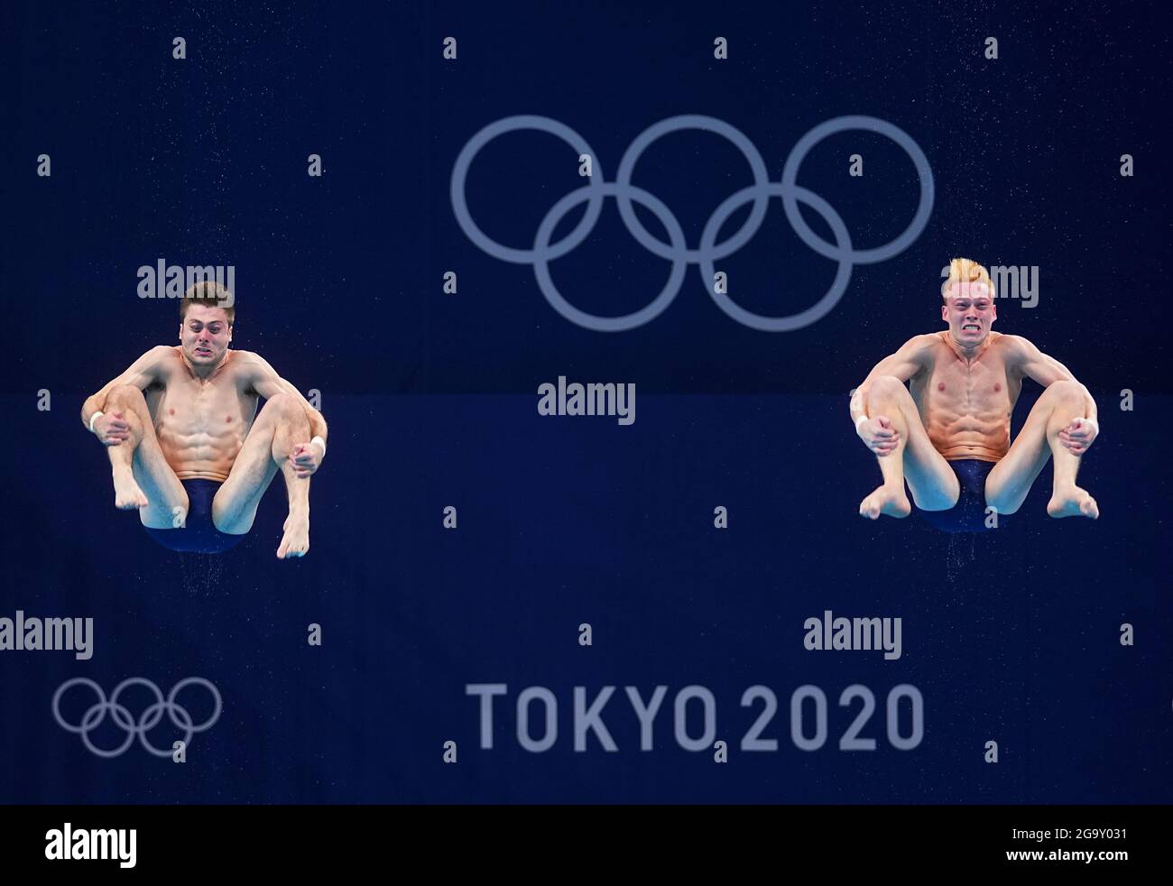 Tokyo, Japan. 28th July, 2021. Andrew Capobianco/Michael Hixon of the United States compete during diving men's synchronised 3m springboard final at the Tokyo 2020 Olympic Games in Tokyo, Japan, July 28, 2021. Credit: Xu Chang/Xinhua/Alamy Live News Stock Photo