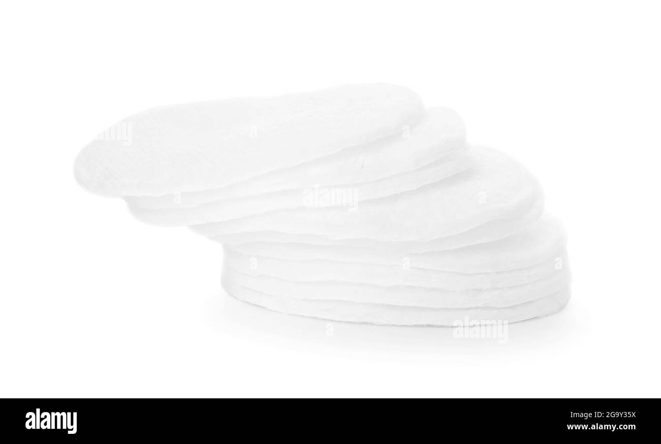 Cotton pads on white background Stock Photo