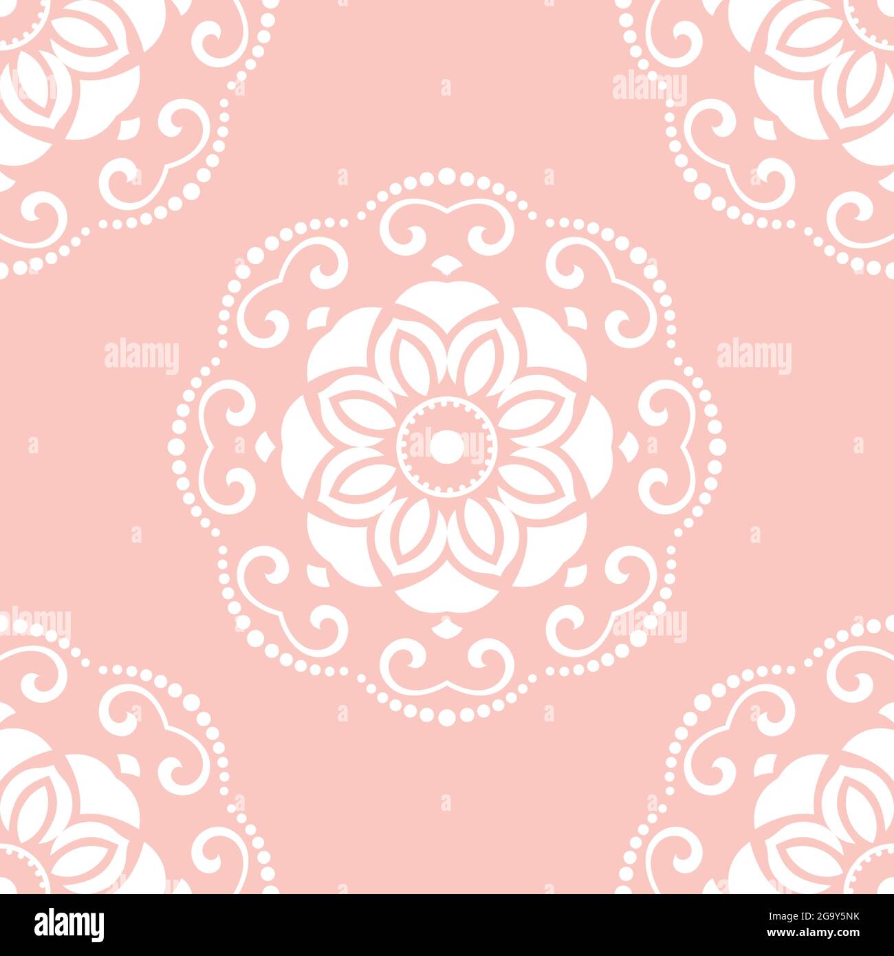 Floral vector ornament. Seamless abstract classic pink and white ...