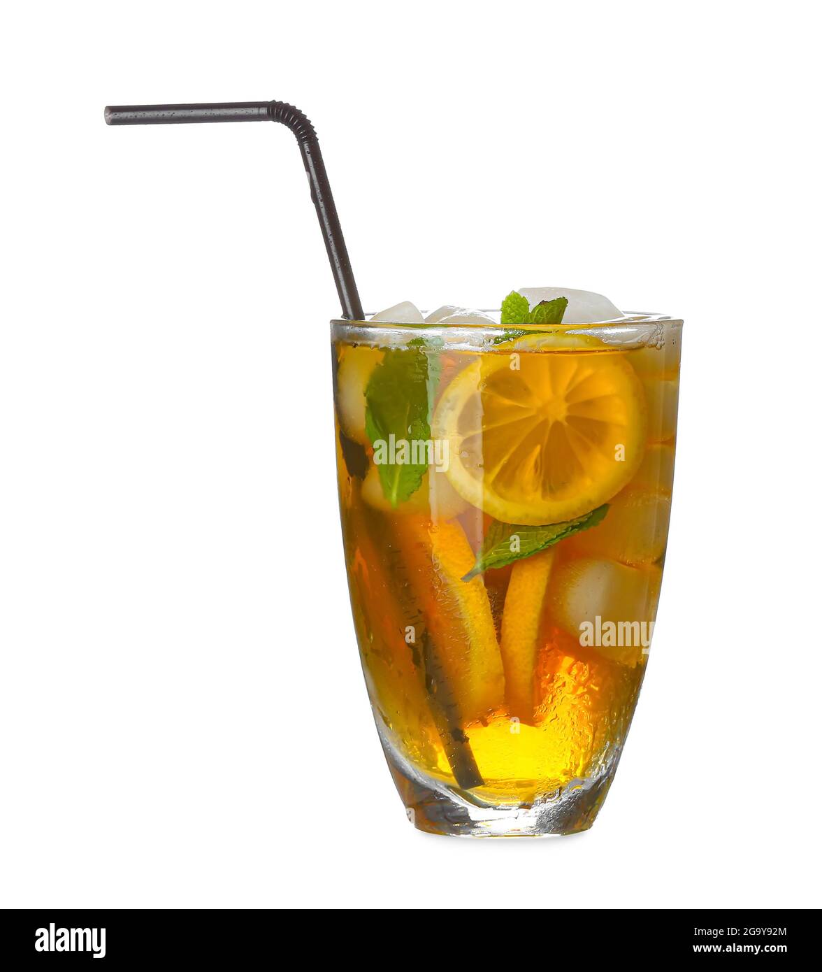 Glass of tasty cold ice tea on white background Stock Photo - Alamy