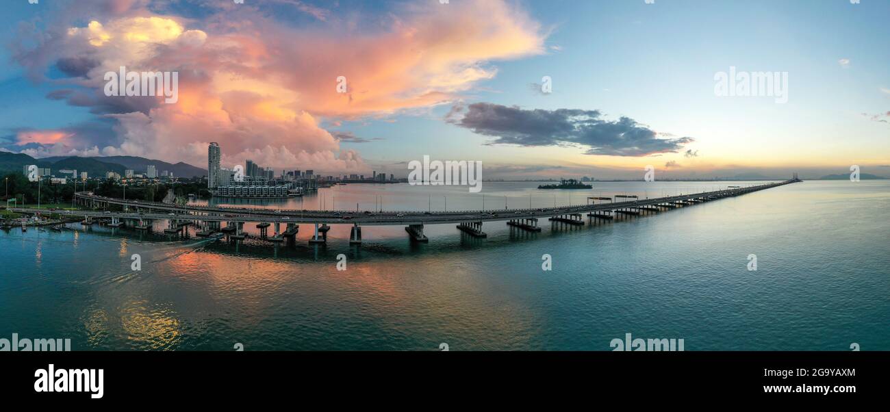 Penang Bridge at sunrise, Penang, Malaysia Stock Photo