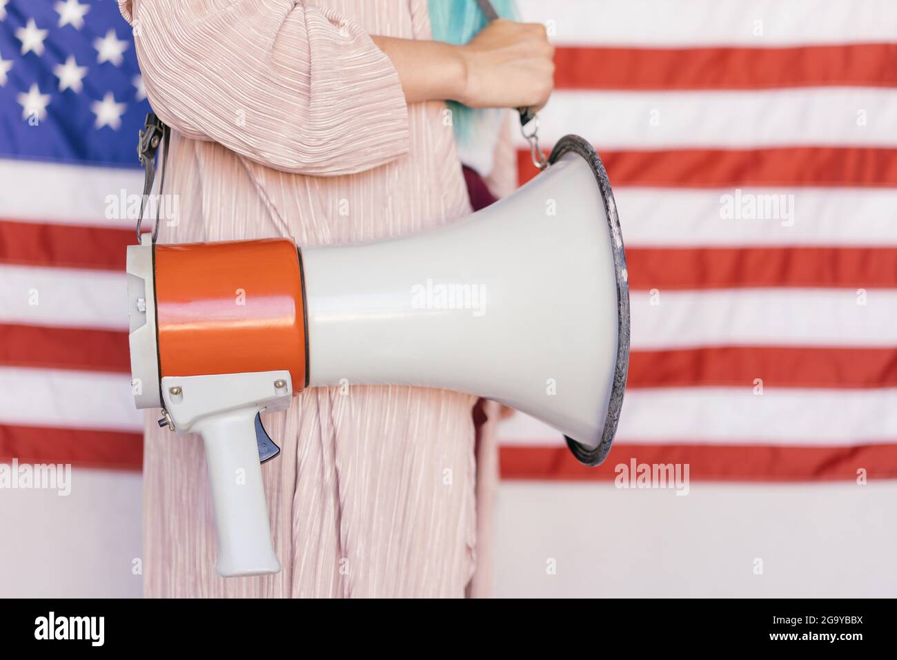 Close up photo of person carrying megaphone Stock Photo Alamy