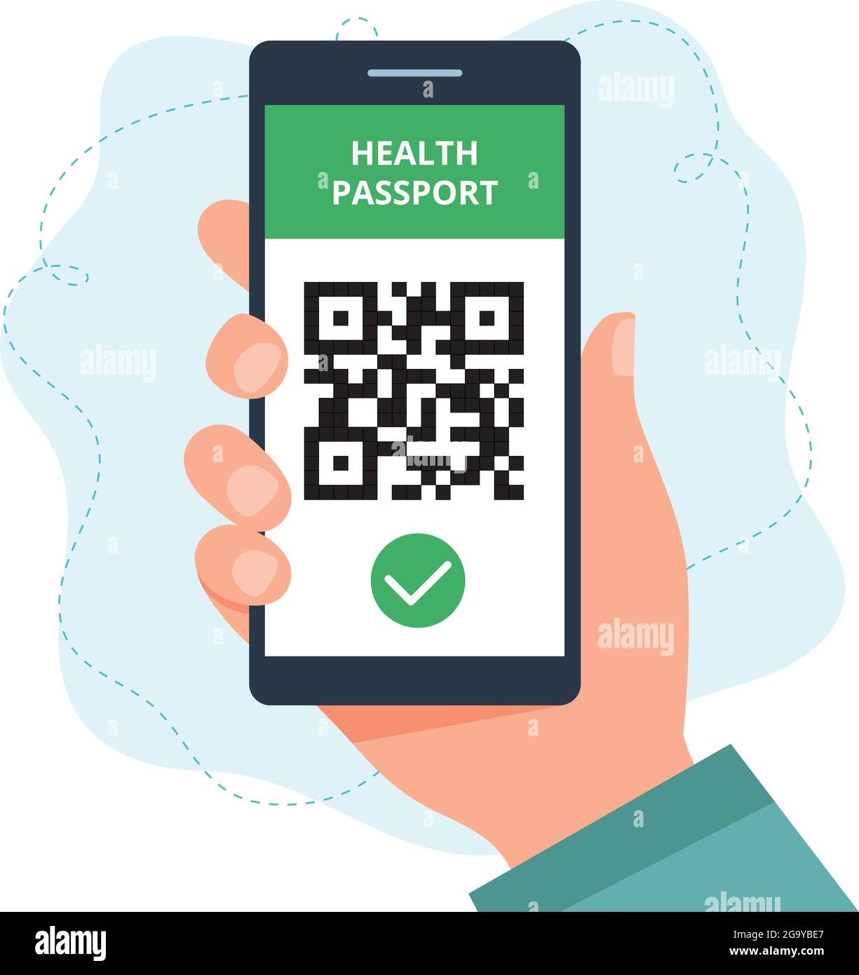 Health passport concept. hand holding a smartphone with QR code ...