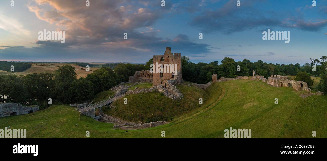 Norham Castle one of the most important of the Anglo-Scottish border fortress's it was the seat of the Prince Bishops principality Stock Photo