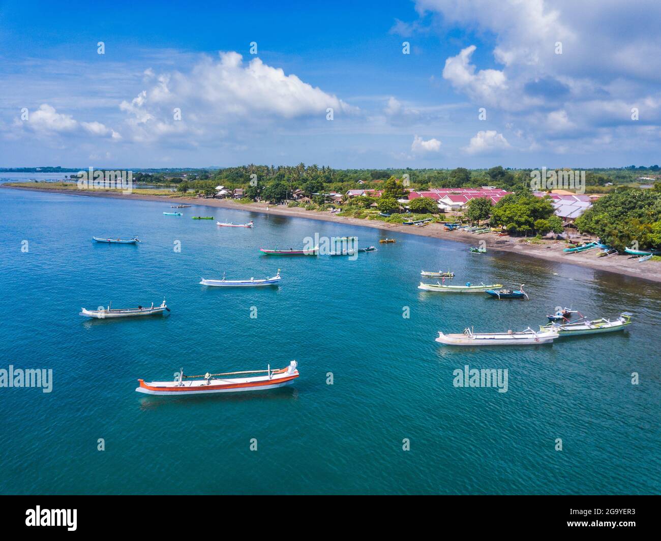 Traditional fishing boats moored at Belanak Beach, East Lombok, Indonesia Stock Photo