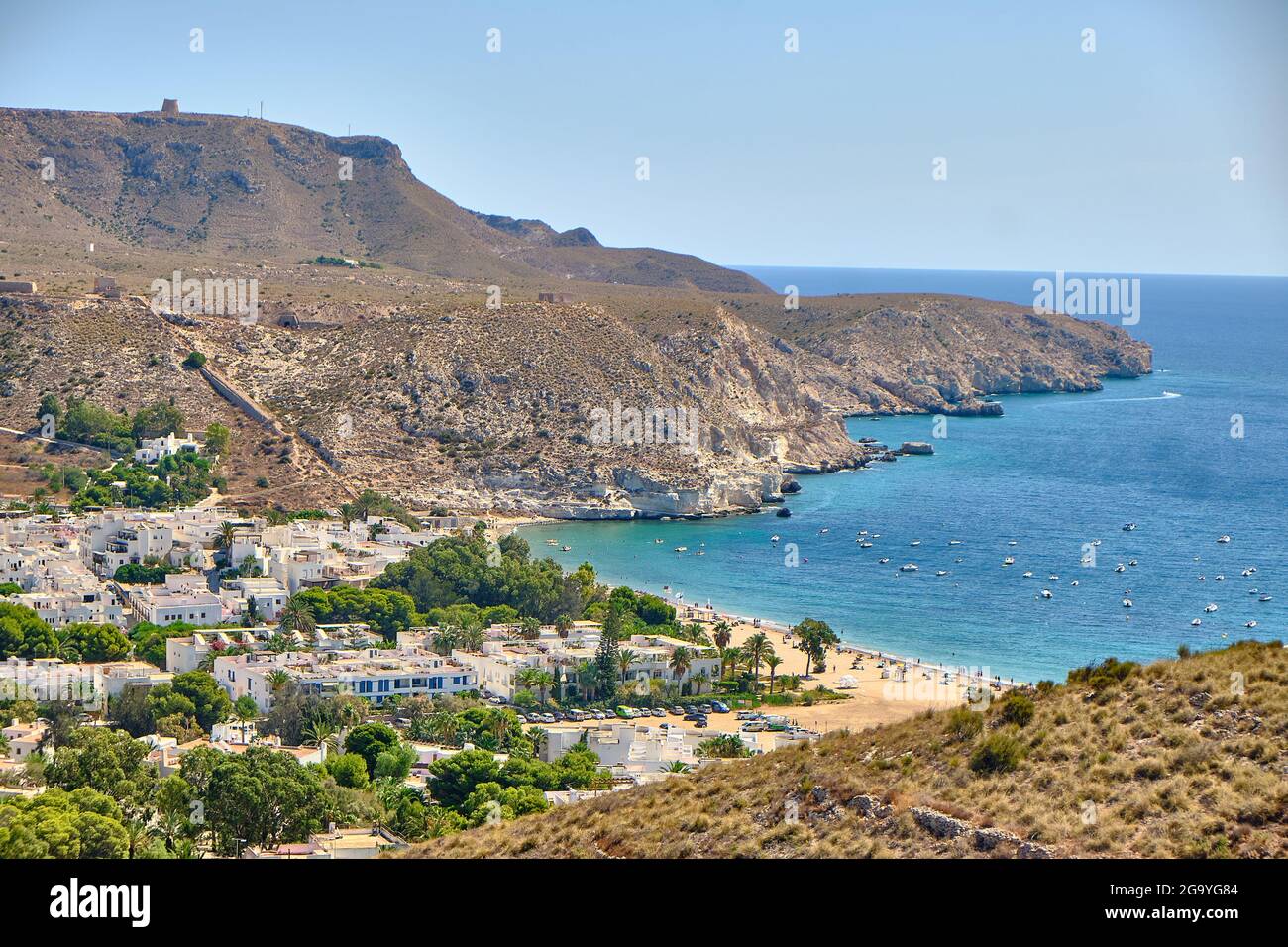 Picture of Agua Amarga in south spain, from the top of the hill , Almeria Stock Photo