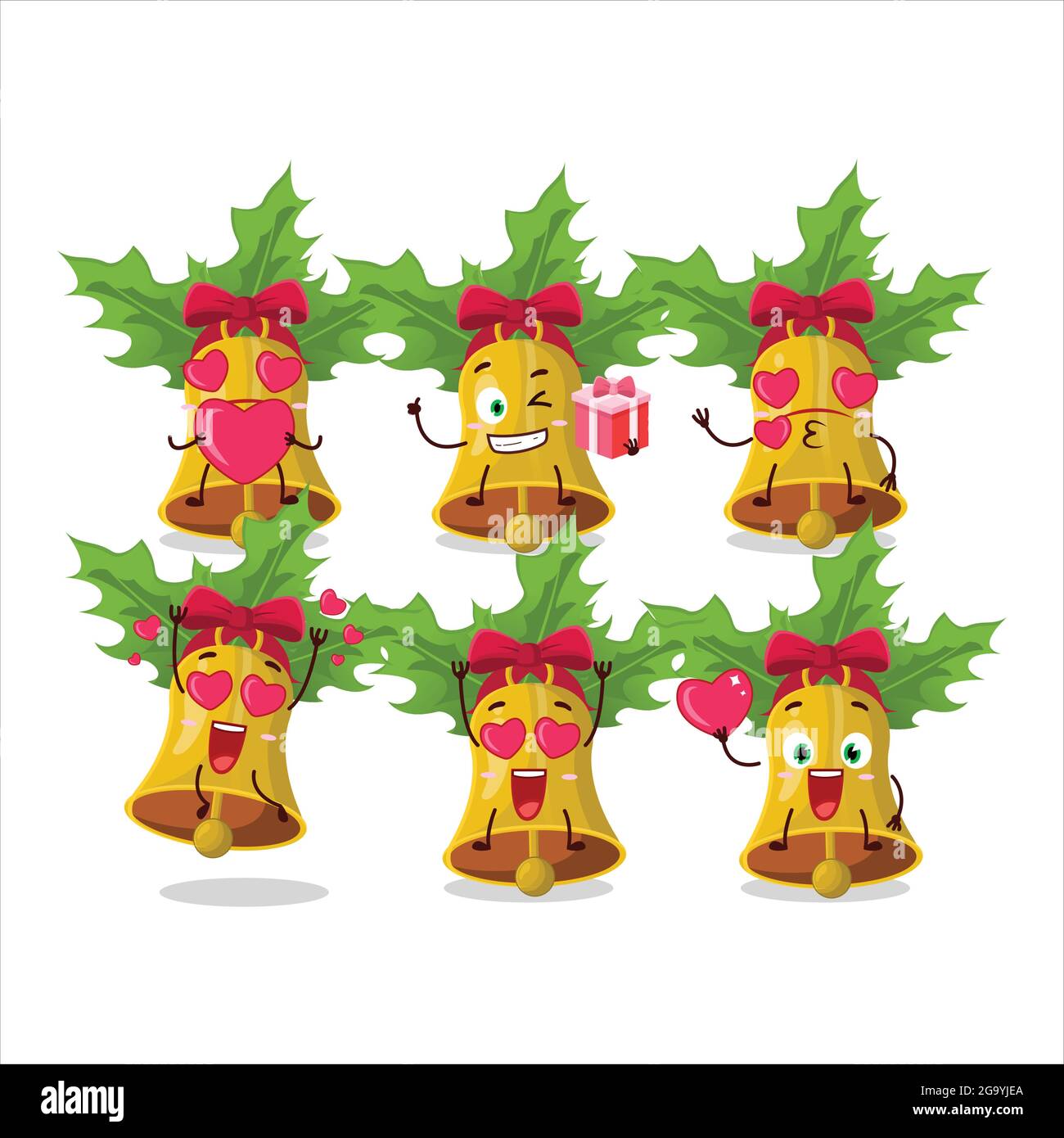 jingle christmas bells cartoon character with love cute emoticon. Vector illustration Stock