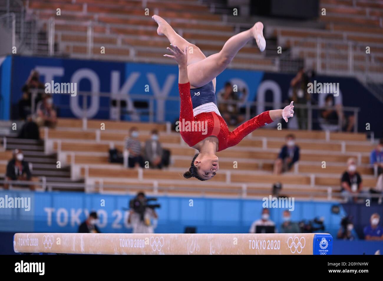 Tokyo Japan 27th July 21 Sunisa Leeooº Usa Action Balance Beam Balance Beam Gymnastics Team Competition All Around Women Artistic Gymnastics Gymnastics Women S Team Team Competition Women On 07 27 21 Ariake Gymnastics Center