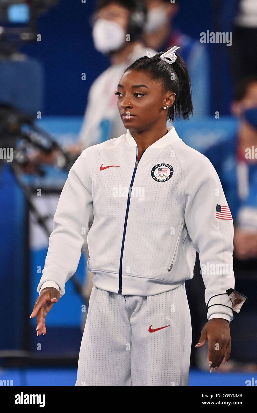 Tokyo Japan 27th July 21 Simone Biles Usa After She Left The Competition Disappointment Frustrated Disappointed Frustratedriert Dejected Gymnastics Team Competition All Around Women Artistic Gymnastics Gymnastics Women S Team Team