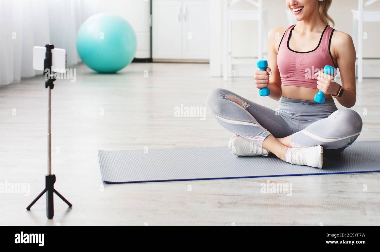 Video training for class, online lesson, modern tech, new normal and social distance Stock Photo