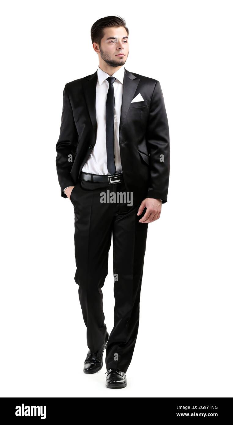 Elegant man in suit isolated on white Stock Photo - Alamy