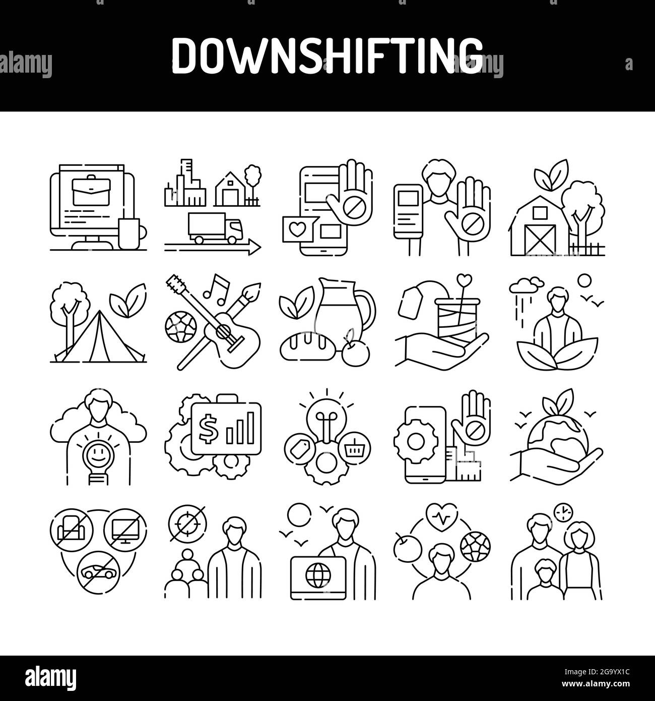 Downshifting line icons set. Isolated vector element. Stock Vector