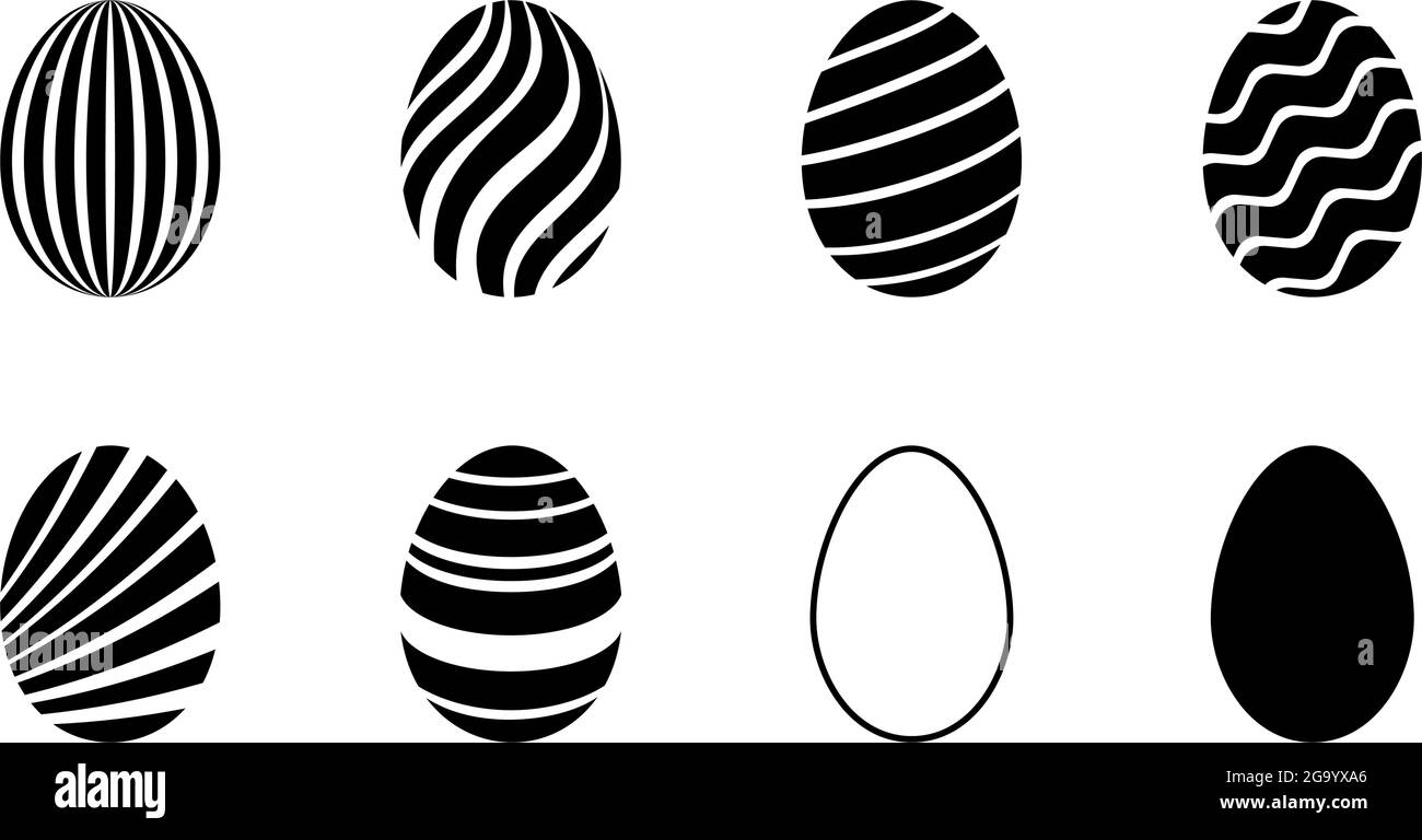 Easter Egg vector set on white isolated background. Eight simple Happy Easter eggs. Stock Vector