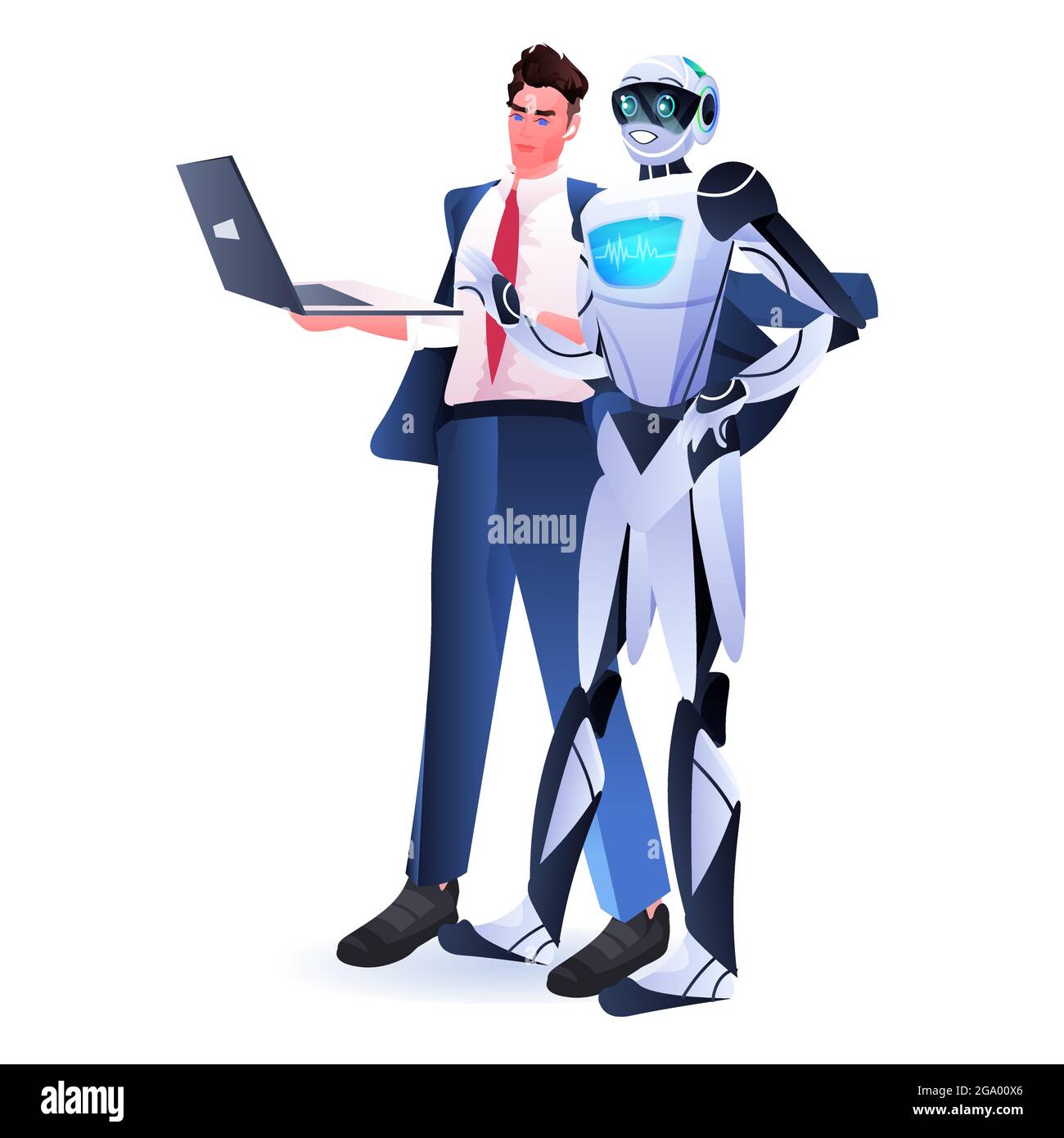 businessman with robot using laptop artificial intelligence technology concept Stock Vector