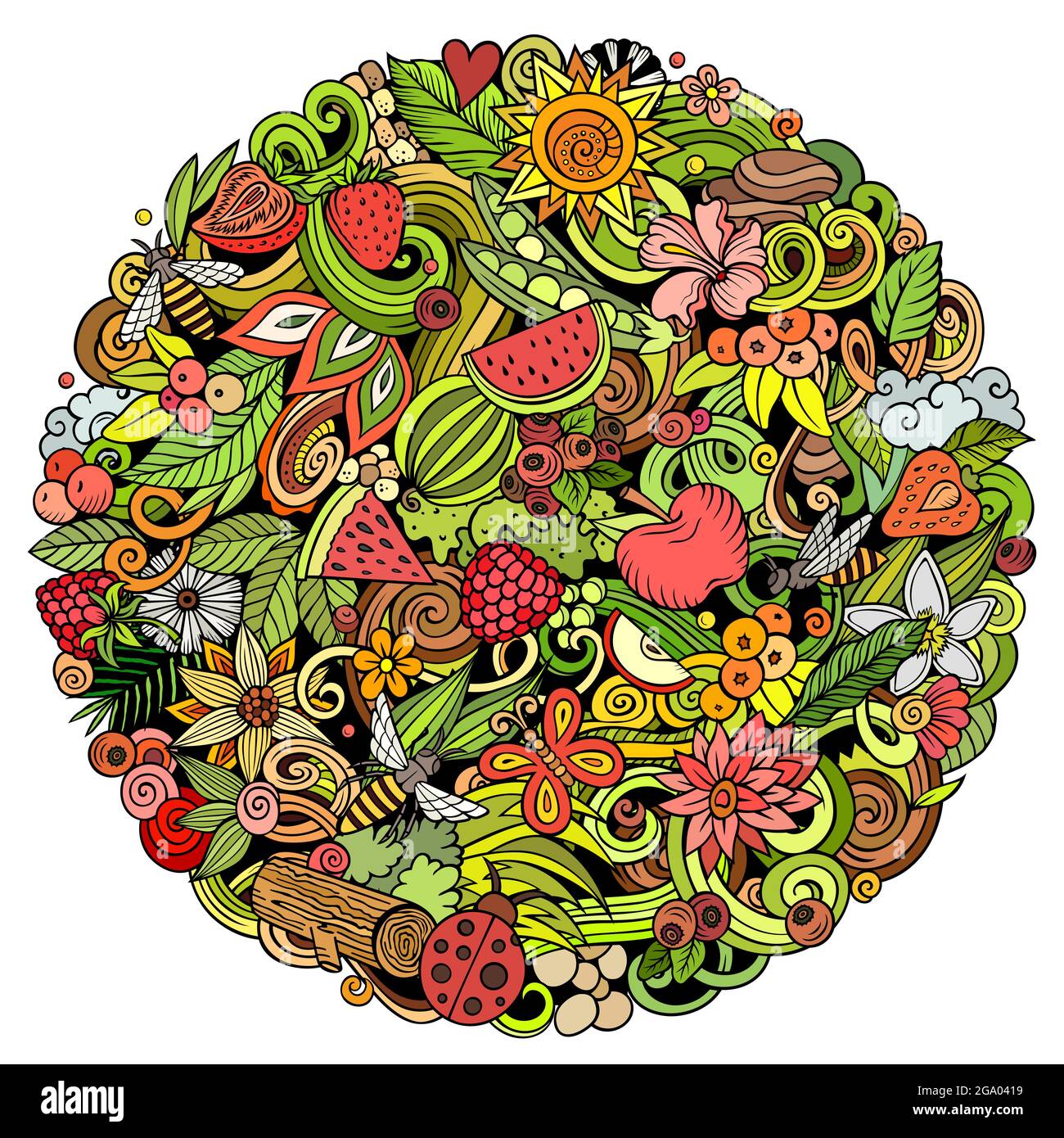 Summer nature cartoon vector doodles illustration Stock Vector Image ...