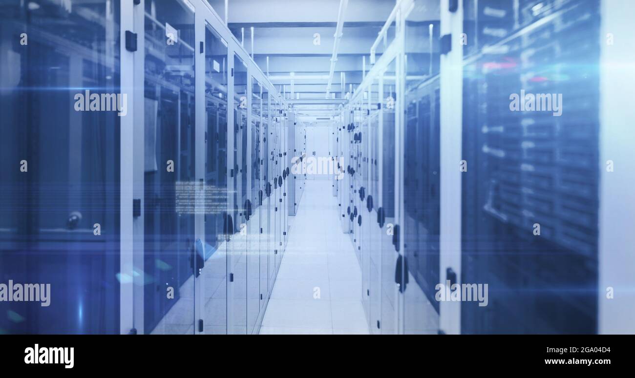 Computer servers in a server room with glowing lights Stock Photo - Alamy