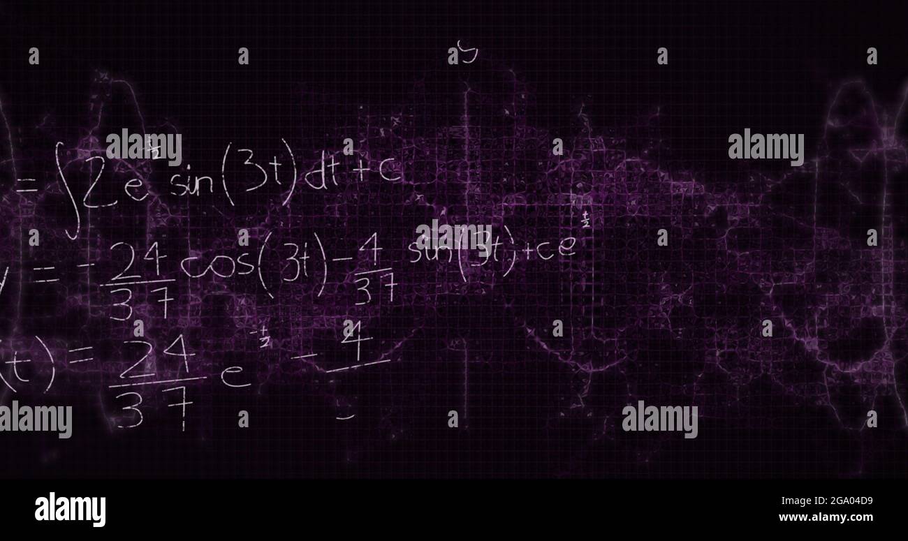 Image of mathematical formula moving on black background Stock Photo
