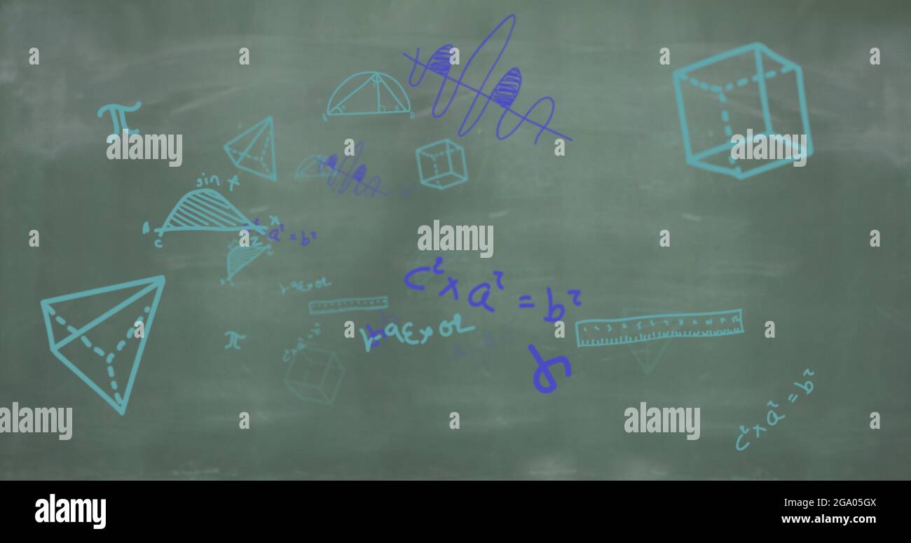 Graduation hat and diploma icon against mathematical diagrams and ...